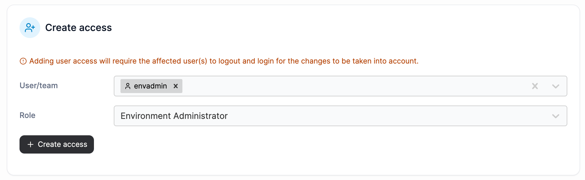 Portainer environment group access panel assigning a team a role