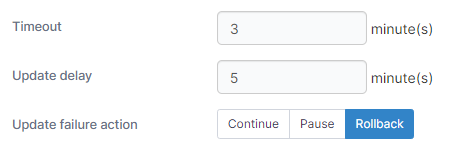 Portainer update strategy failure action: continue, pause, or rollback